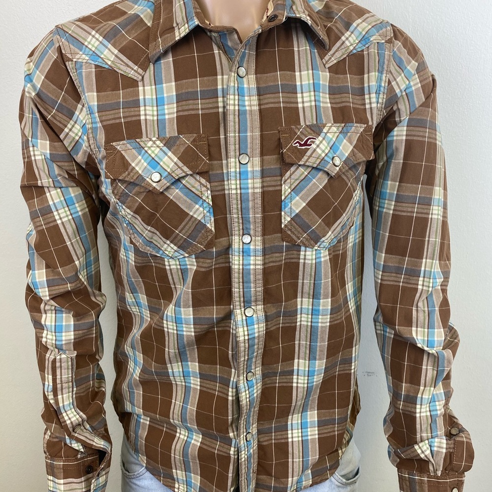 Hollister California Brown Plaid Long Sleeve M